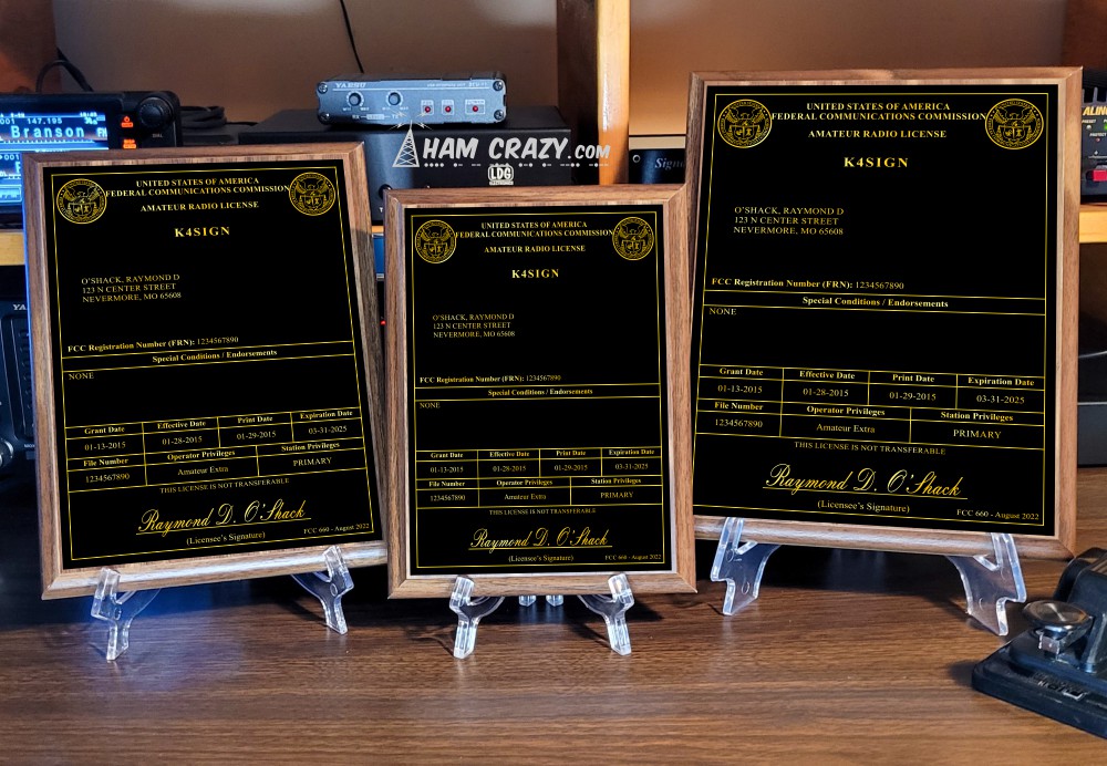 Amateur Radio License Plaque - Black & Gold on Walnut Amateur Radio License Plaque - Black & Gold on Walnut